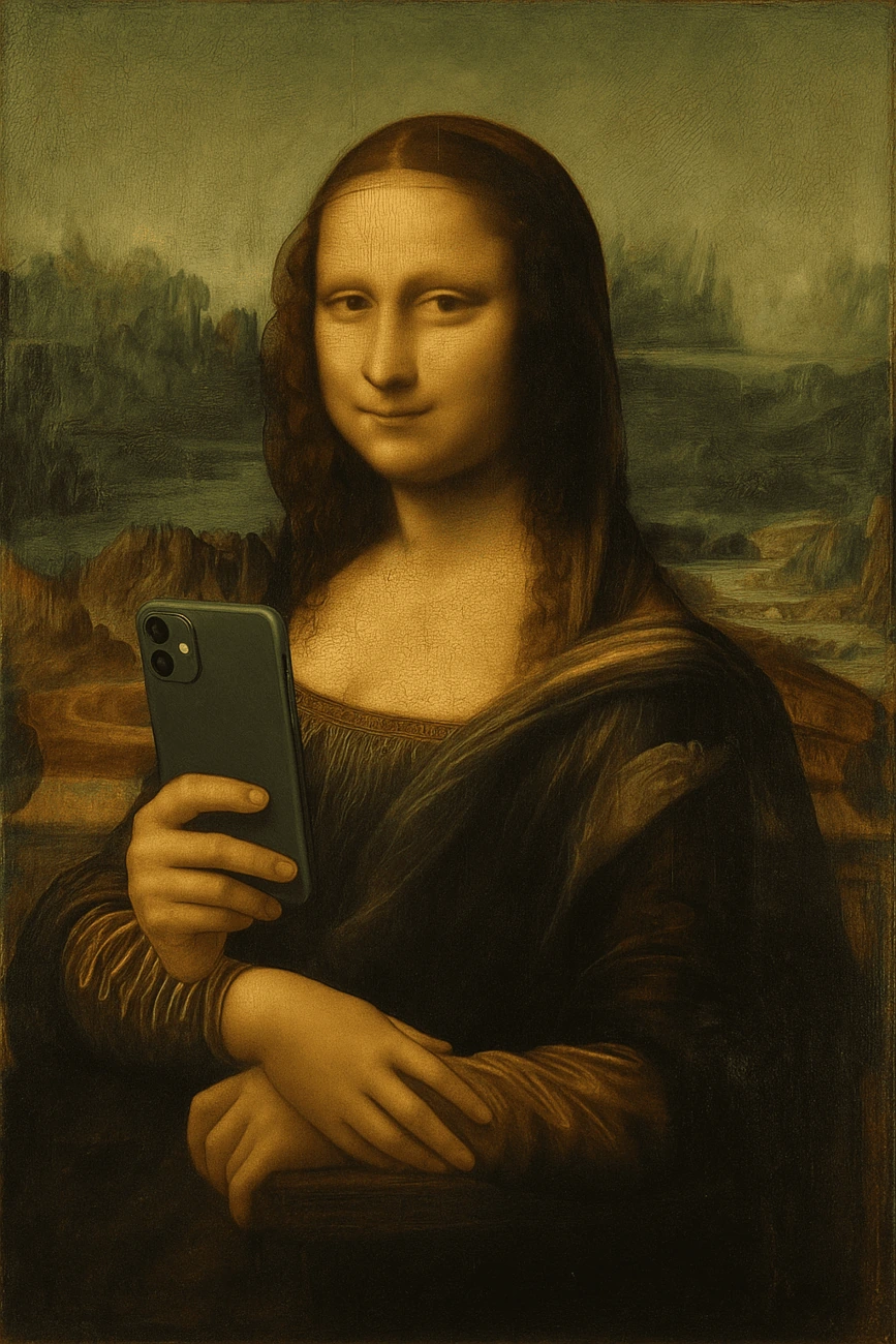 Releitura da Mona Lisa com celular